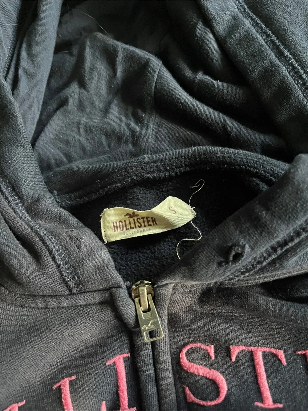 Hollister Girls' Navy Hoodie with Pink Logo